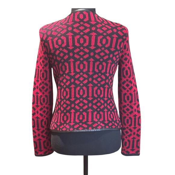 Chico's Red Black Geo Zip Front Cardigan Sweater, Chico's Sz 0 (4-6) - Picture 2 of 3